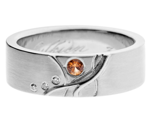 Juuret | Valkokulta 750, safiiri, timantit | Vihkisormus